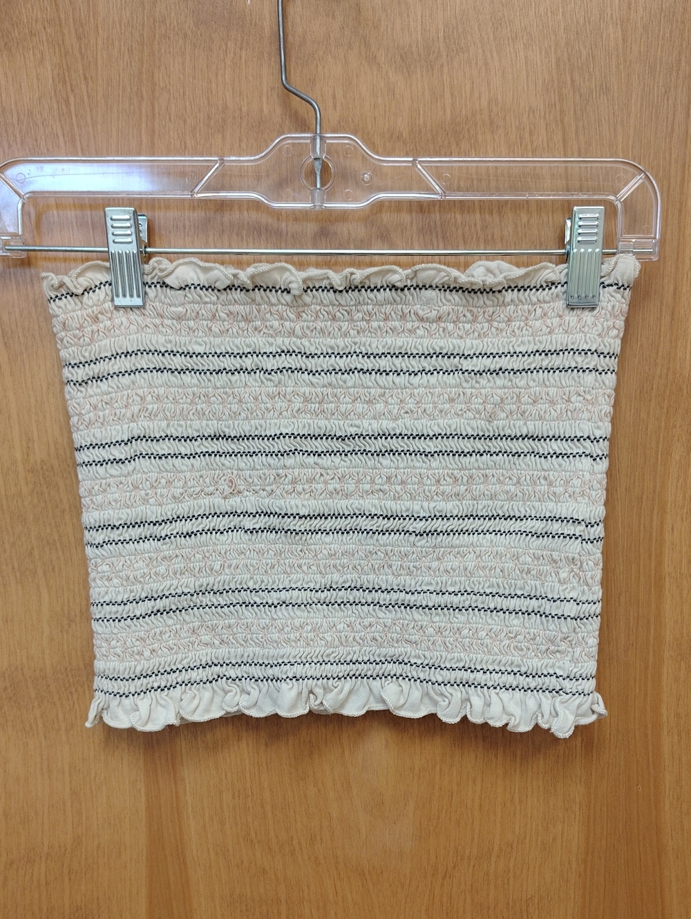 American Eagle Outfitters Cream Pink and Black Striped Smocked Tube Top